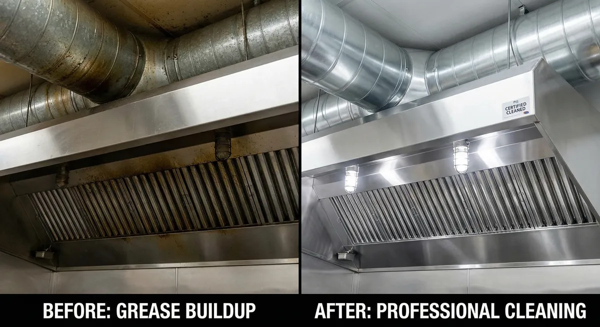 Before and after commercial hood cleaning detail work in Orlando